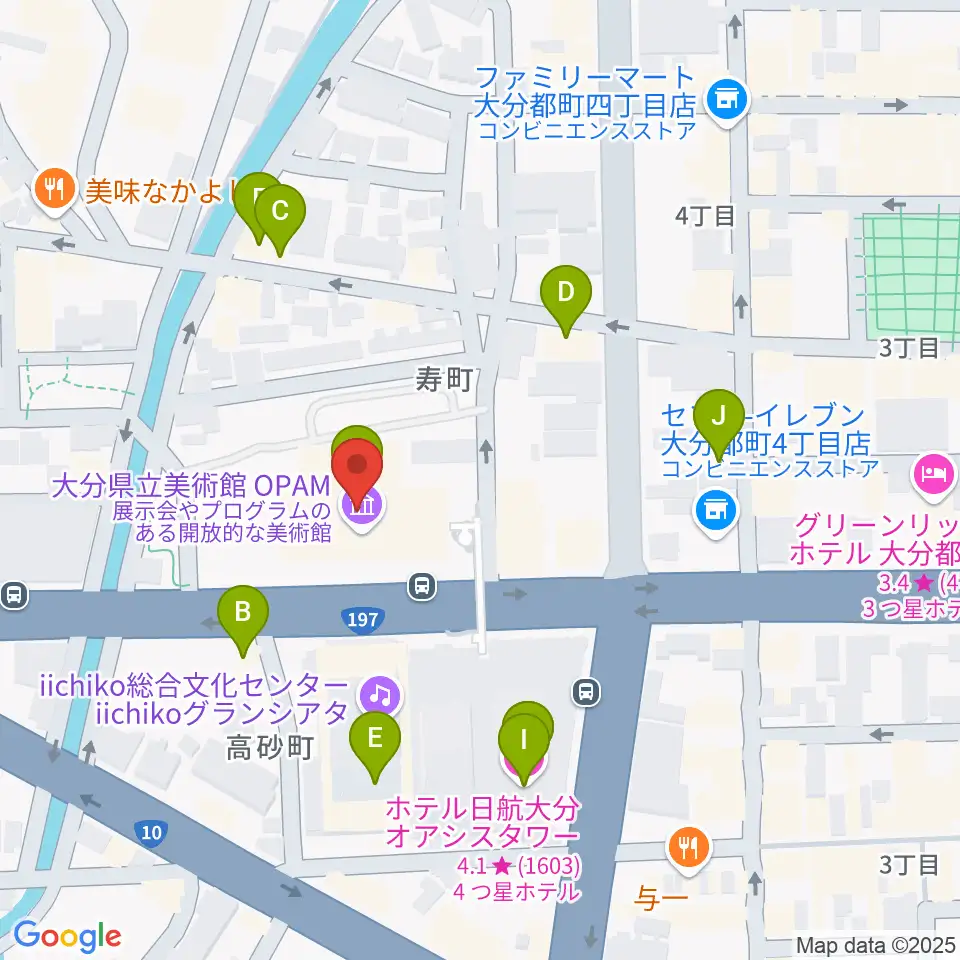 大分県立美術館（OPAM）周辺のファミレス・ファーストフード一覧地図