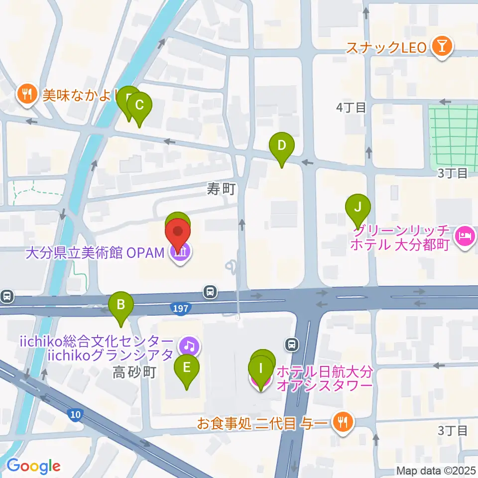 大分県立美術館（OPAM）周辺のファミレス・ファーストフード一覧地図