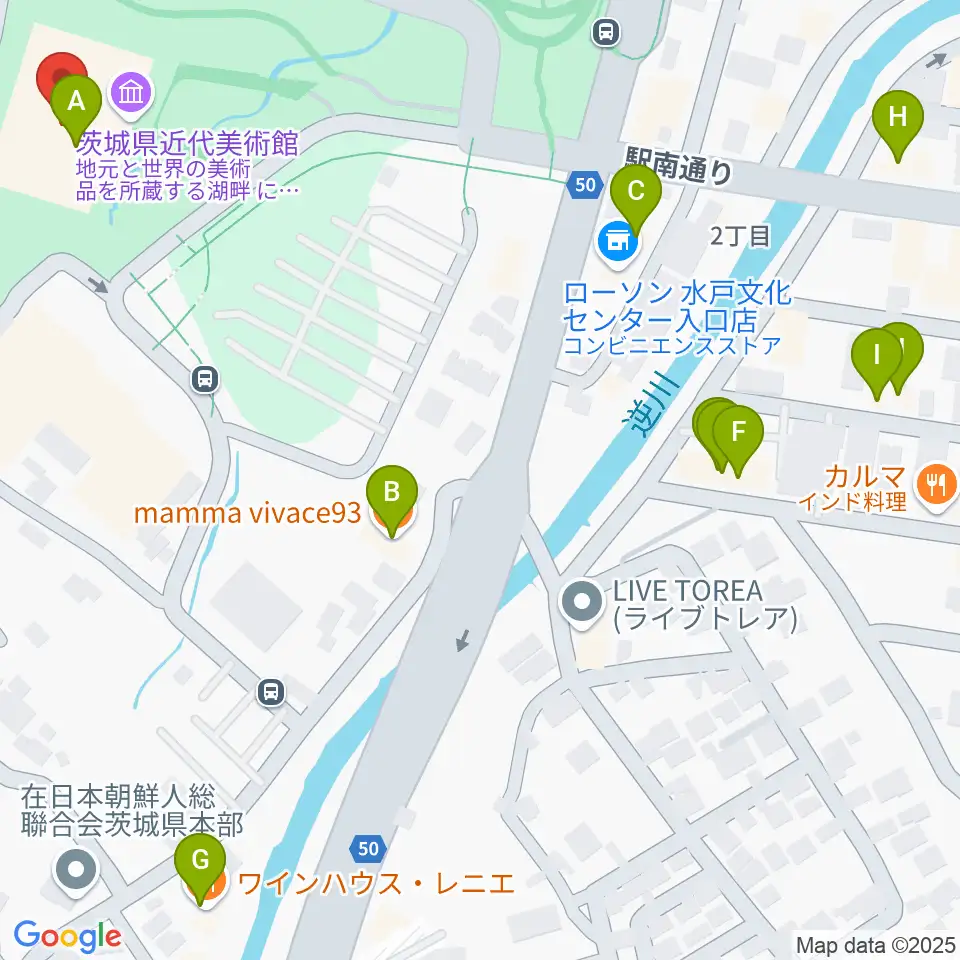 茨城県近代美術館周辺のファミレス・ファーストフード一覧地図