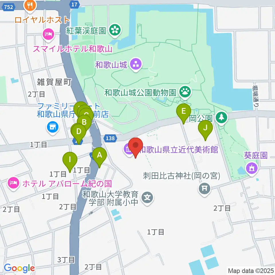 和歌山県立近代美術館周辺のファミレス・ファーストフード一覧地図
