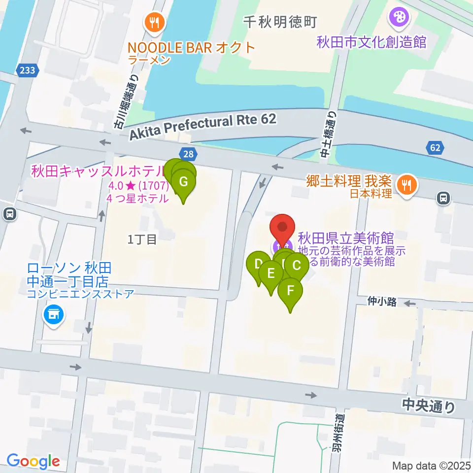 秋田県立美術館周辺のファミレス・ファーストフード一覧地図