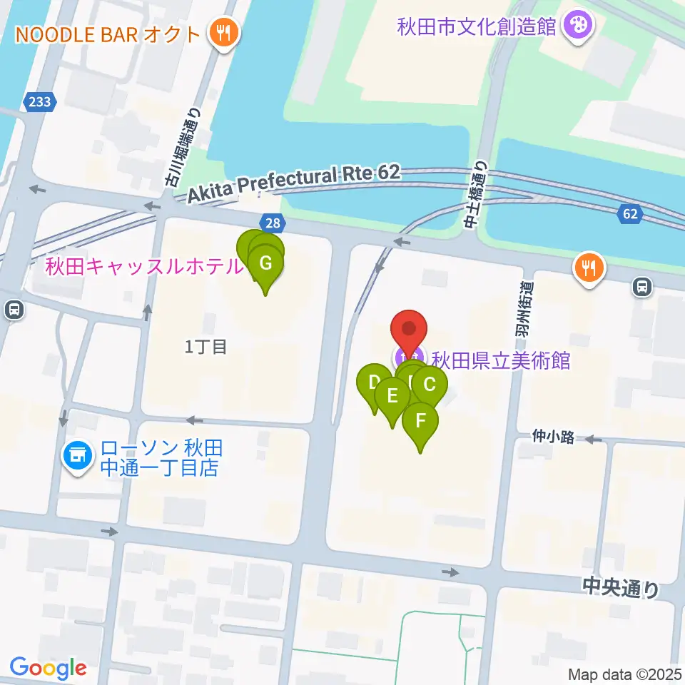 秋田県立美術館周辺のファミレス・ファーストフード一覧地図