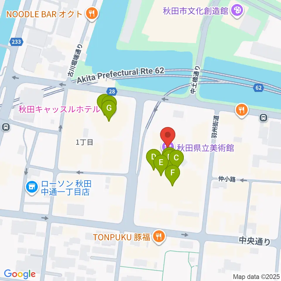 秋田県立美術館周辺のファミレス・ファーストフード一覧地図