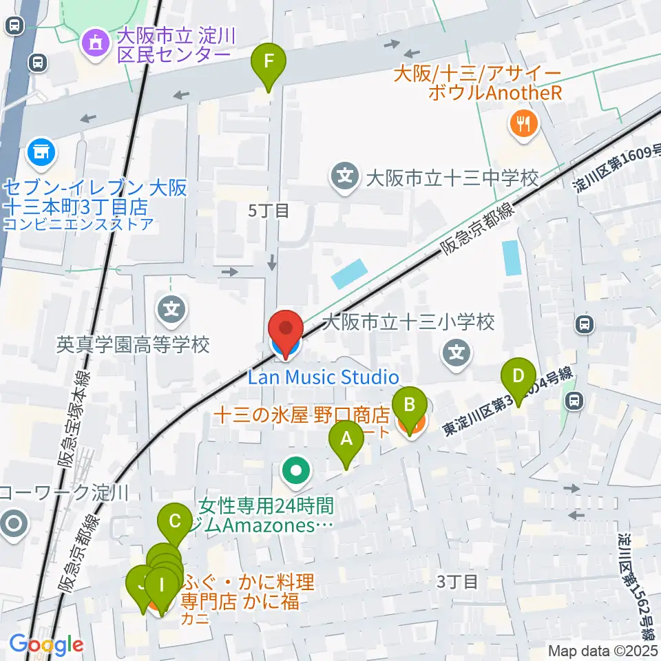 Lan Music Studio周辺のファミレス・ファーストフード一覧地図
