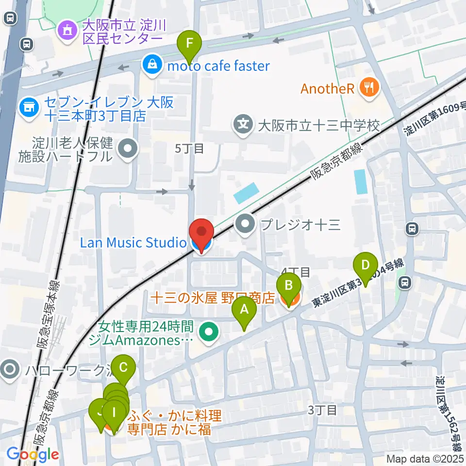 Lan Music Studio周辺のファミレス・ファーストフード一覧地図