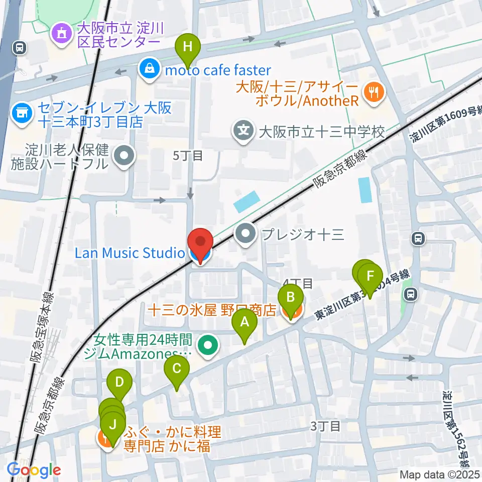 Lan Music Studio周辺のファミレス・ファーストフード一覧地図