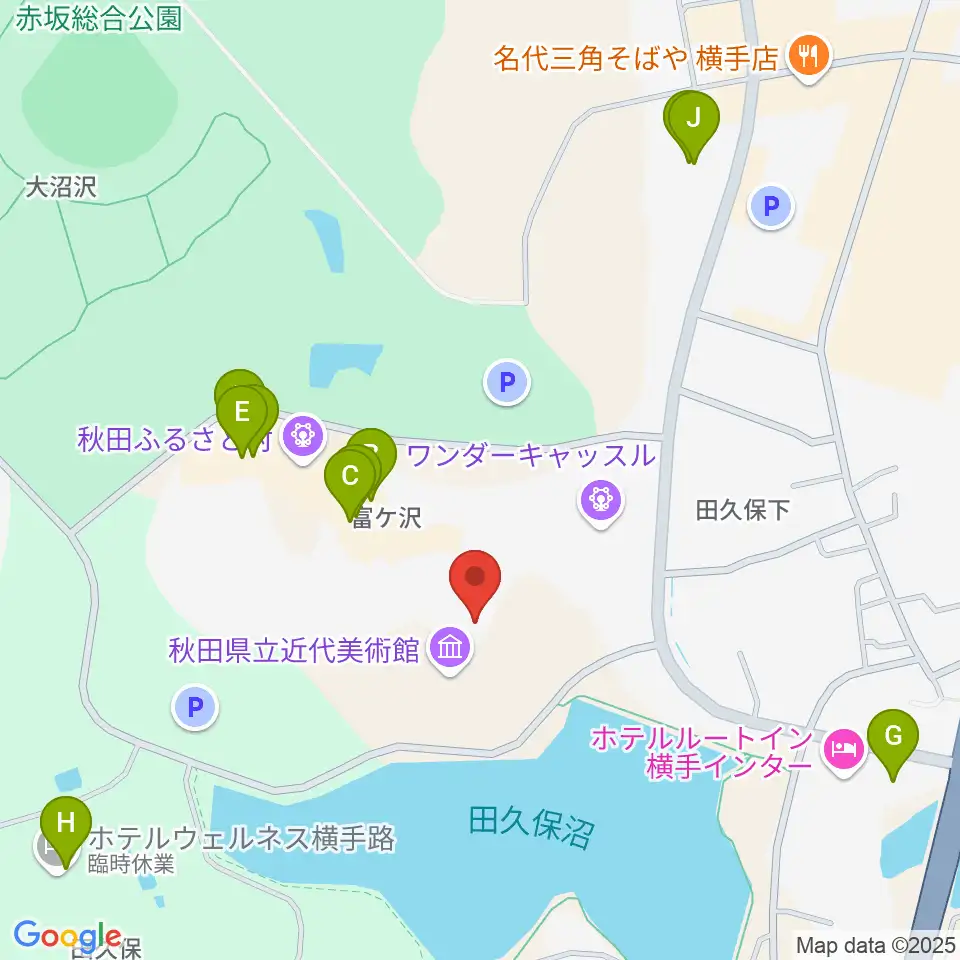 秋田県立近代美術館周辺のファミレス・ファーストフード一覧地図