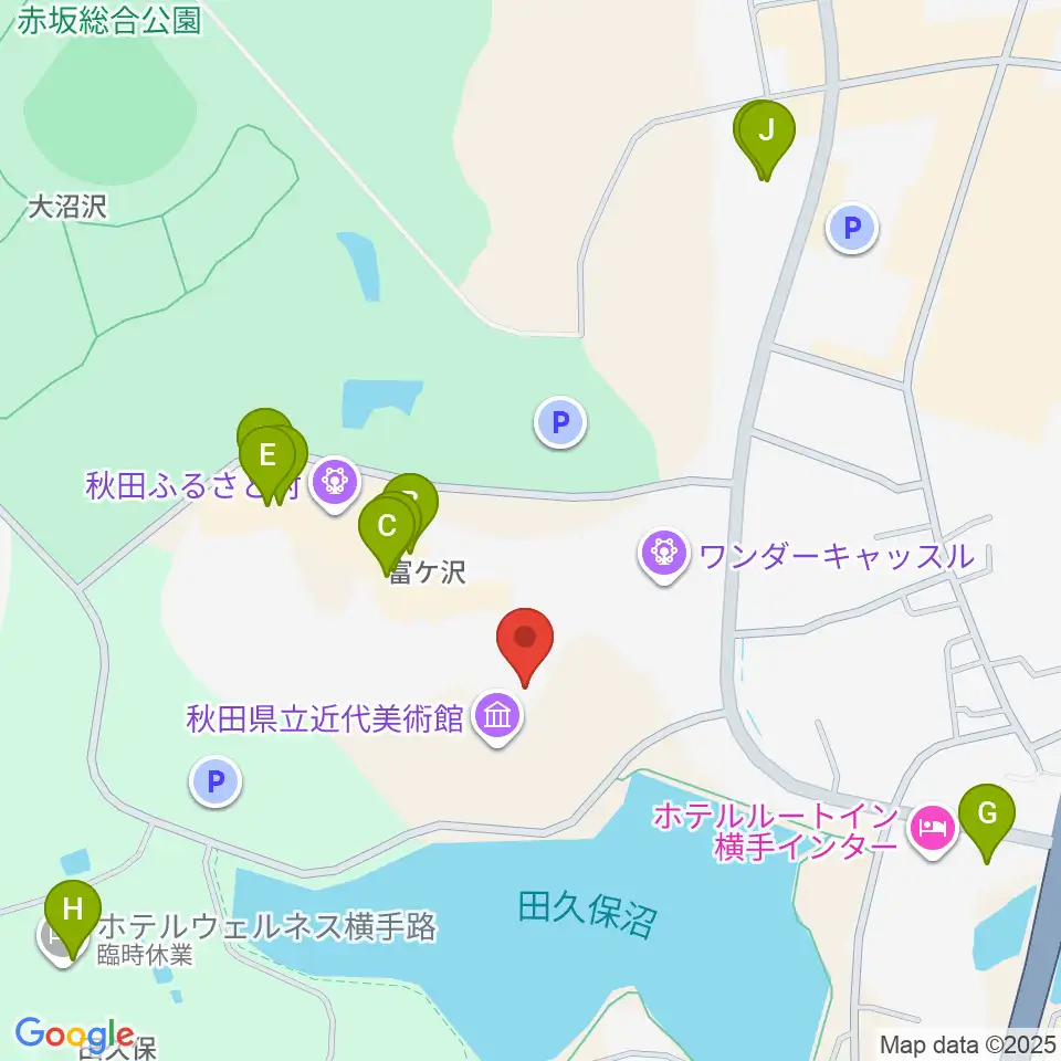 秋田県立近代美術館周辺のファミレス・ファーストフード一覧地図