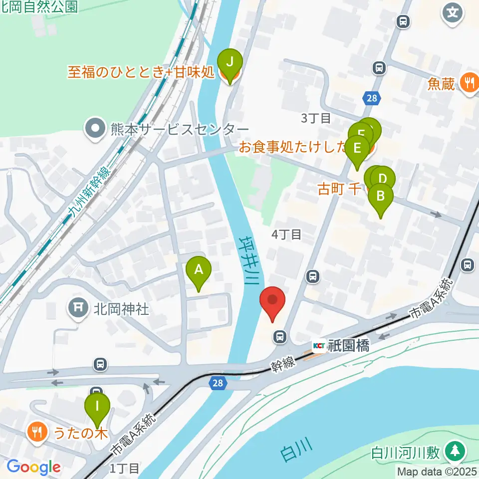 KAZ Guitar Music School周辺のファミレス・ファーストフード一覧地図