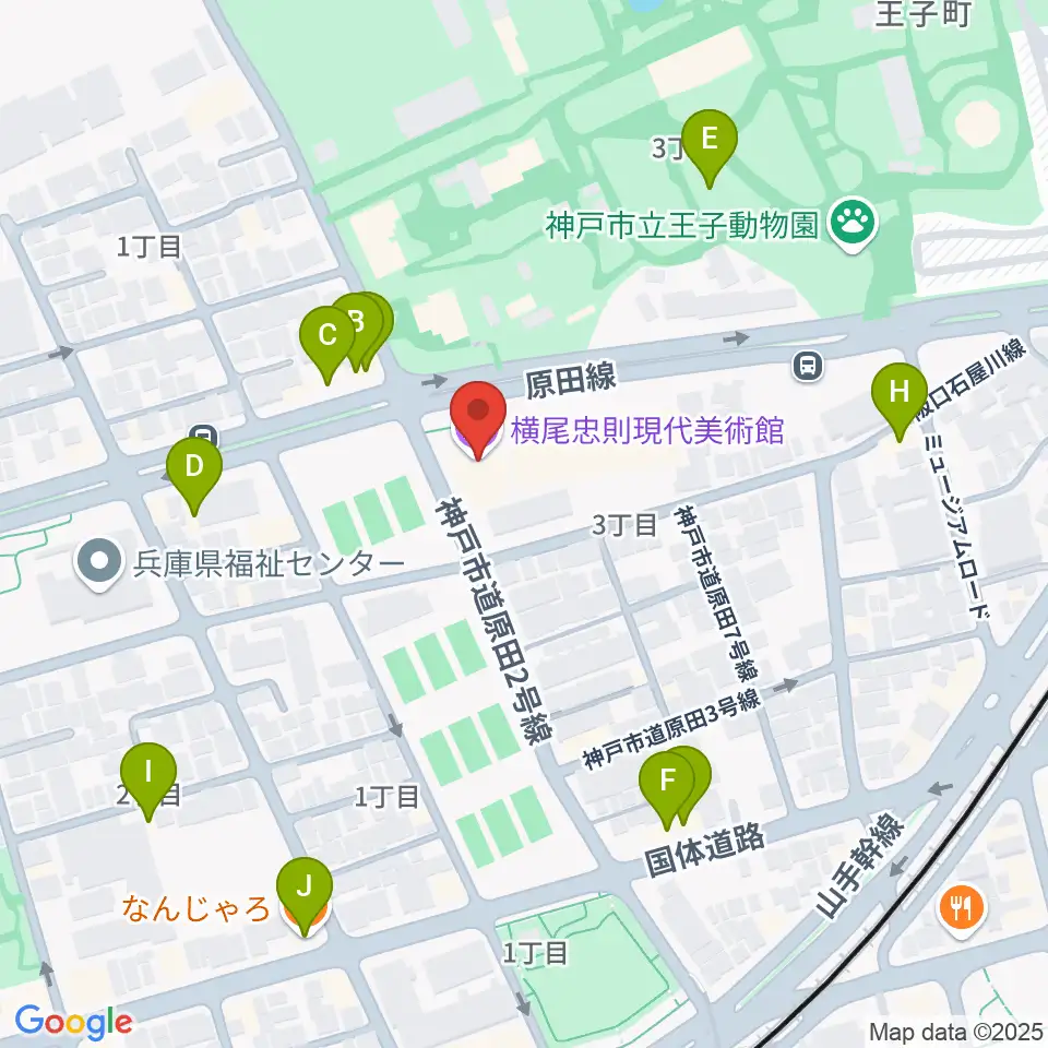 横尾忠則現代美術館周辺のファミレス・ファーストフード一覧地図