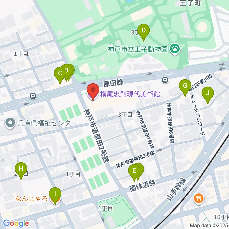 横尾忠則現代美術館周辺のファミレス・ファーストフード一覧地図