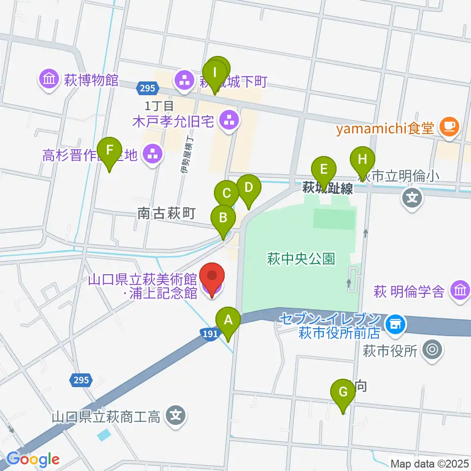 山口県立萩美術館・浦上記念館周辺のファミレス・ファーストフード一覧地図