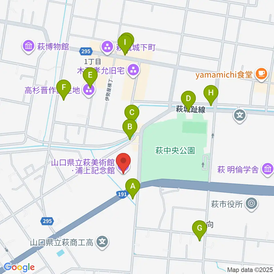 山口県立萩美術館・浦上記念館周辺のファミレス・ファーストフード一覧地図