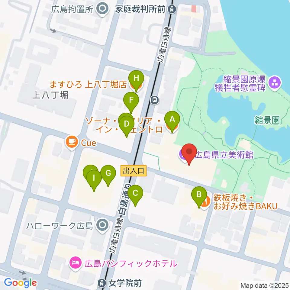 広島県立美術館周辺のファミレス・ファーストフード一覧地図