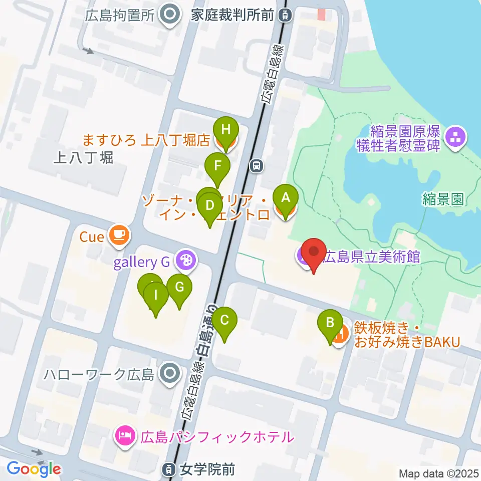 広島県立美術館周辺のファミレス・ファーストフード一覧地図