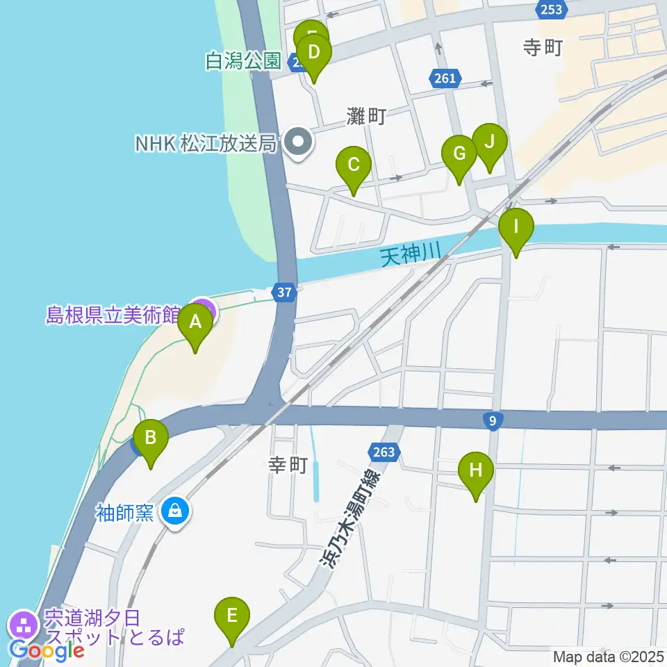 島根県立美術館周辺のファミレス・ファーストフード一覧地図