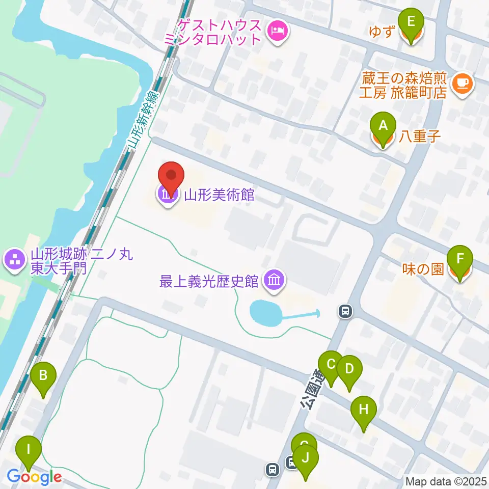 山形美術館周辺のファミレス・ファーストフード一覧地図