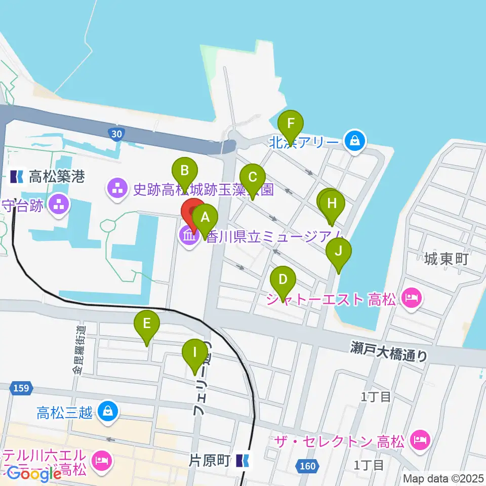 香川県立ミュージアム周辺のファミレス・ファーストフード一覧地図