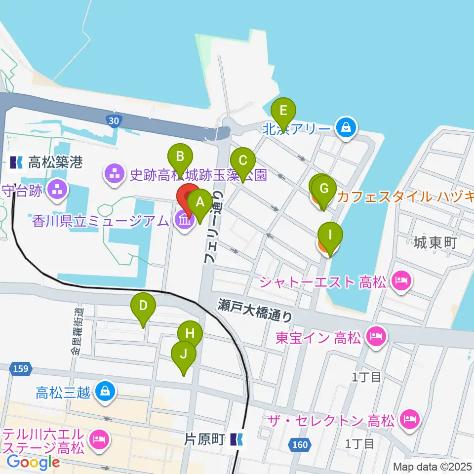 香川県立ミュージアム周辺のファミレス・ファーストフード一覧地図