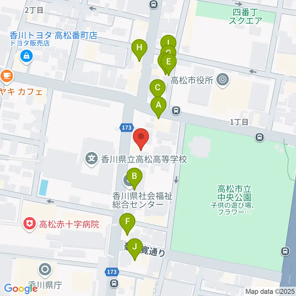 香川県文化会館周辺のファミレス・ファーストフード一覧地図