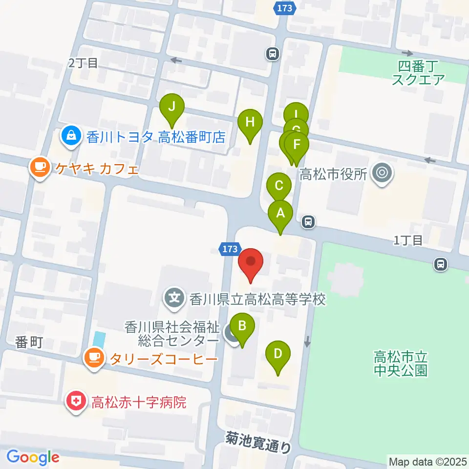 香川県文化会館周辺のファミレス・ファーストフード一覧地図