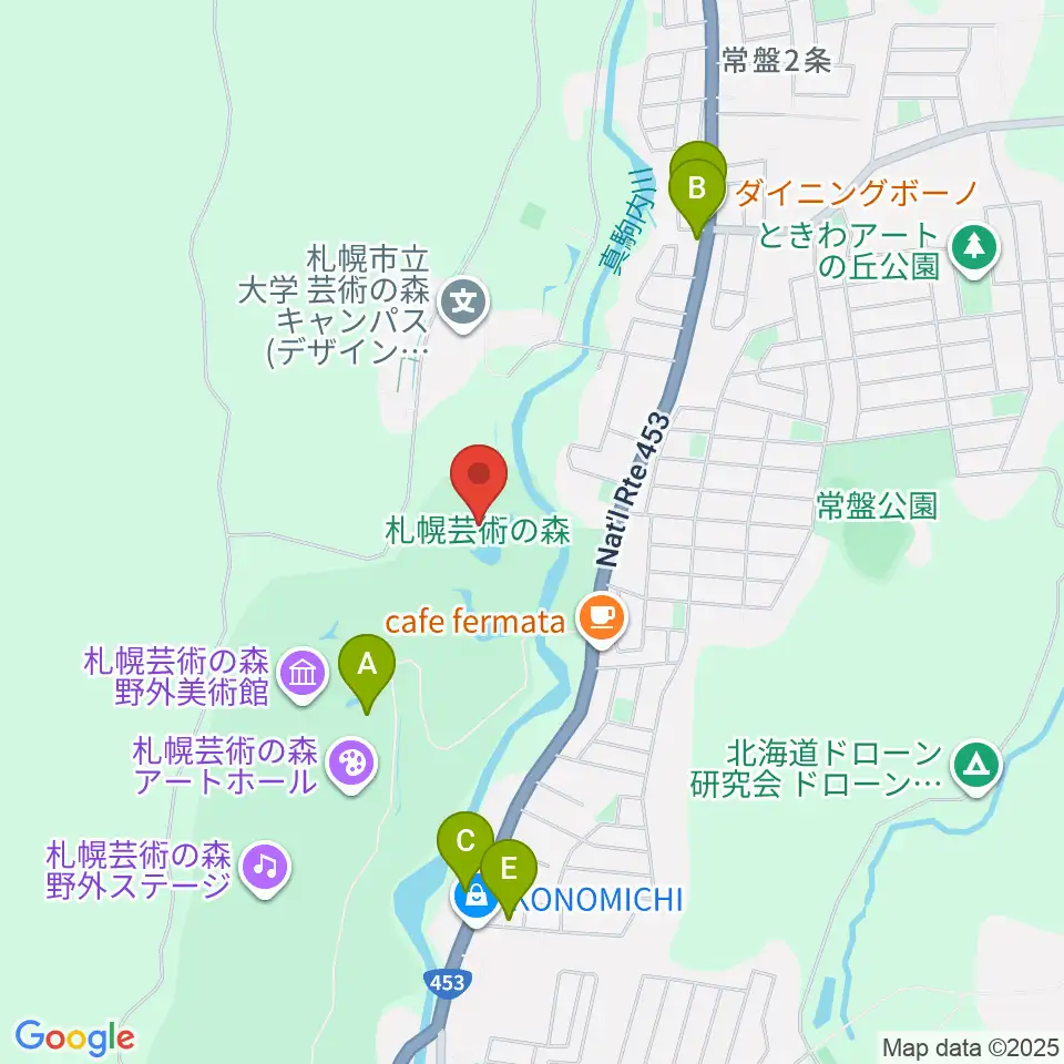 札幌芸術の森美術館周辺のファミレス・ファーストフード一覧地図