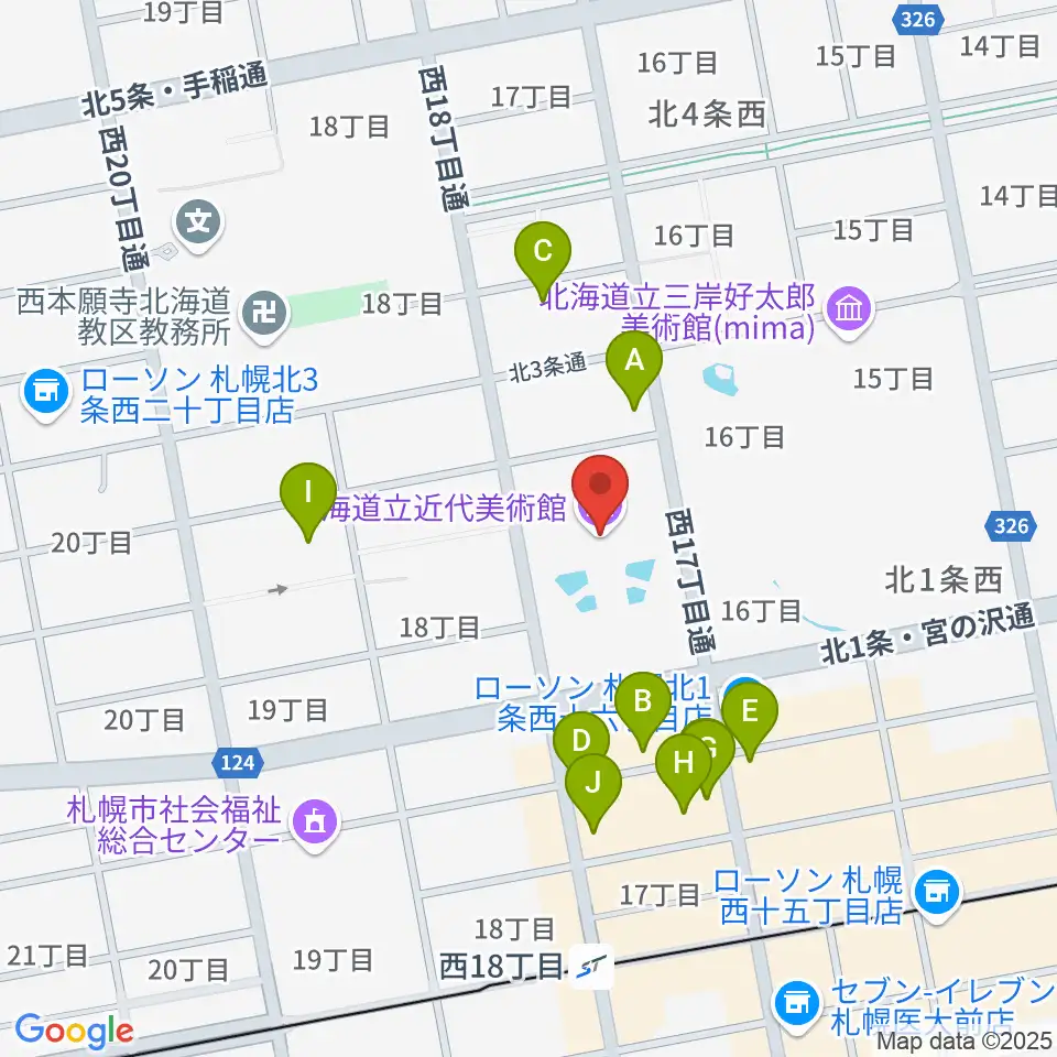 北海道立近代美術館周辺のファミレス・ファーストフード一覧地図