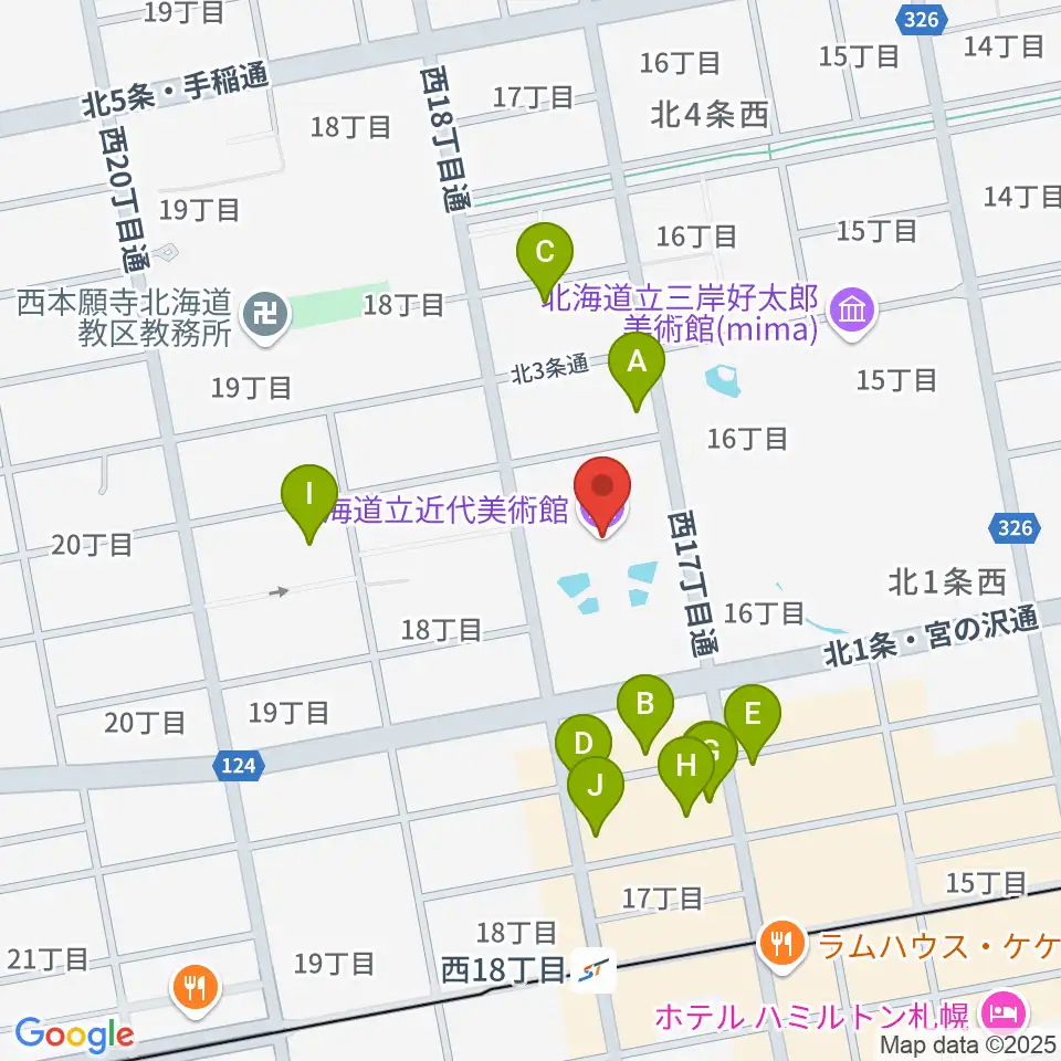 北海道立近代美術館周辺のファミレス・ファーストフード一覧地図