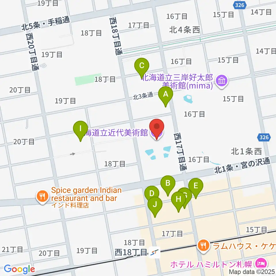 北海道立近代美術館周辺のファミレス・ファーストフード一覧地図
