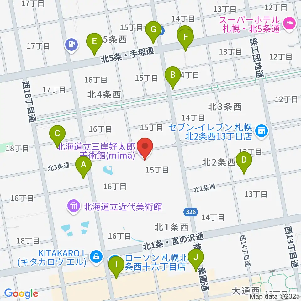 mima 北海道立三岸好太郎美術館周辺のファミレス・ファーストフード一覧地図