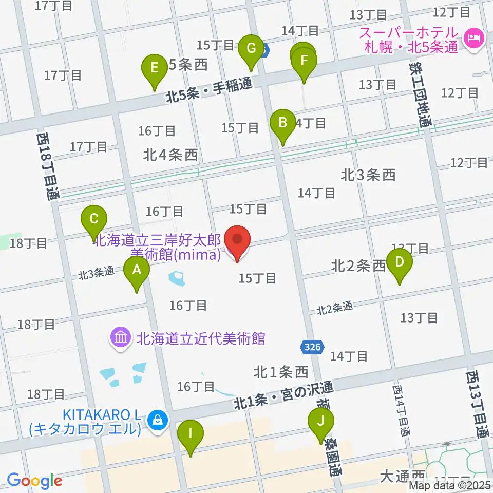 mima 北海道立三岸好太郎美術館周辺のファミレス・ファーストフード一覧地図