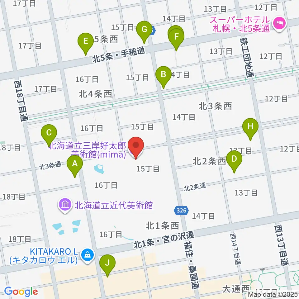 mima 北海道立三岸好太郎美術館周辺のファミレス・ファーストフード一覧地図
