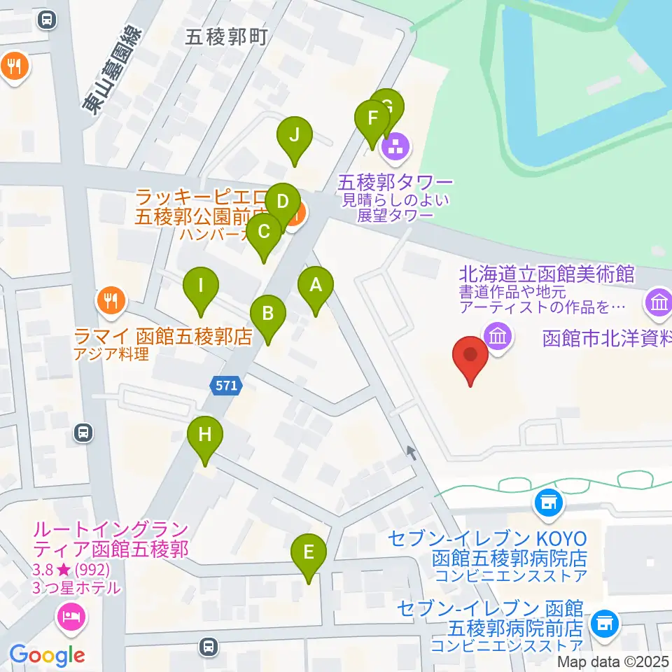 北海道立函館美術館周辺のファミレス・ファーストフード一覧地図