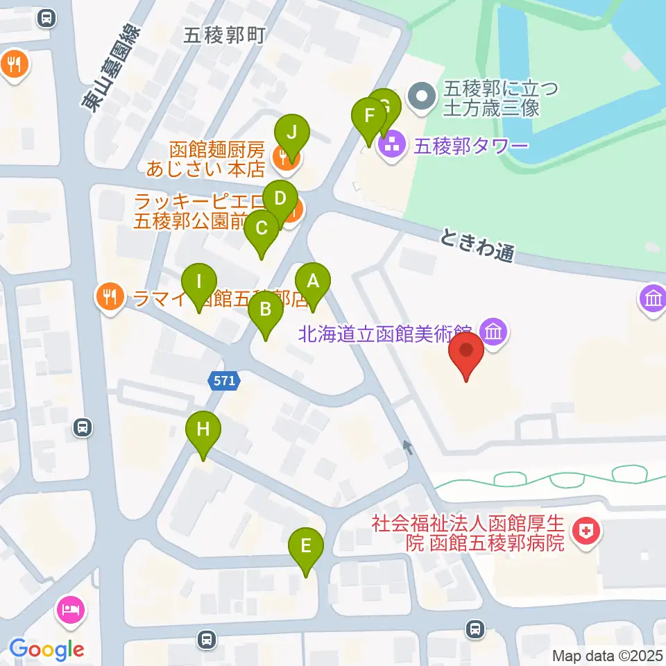 北海道立函館美術館周辺のファミレス・ファーストフード一覧地図