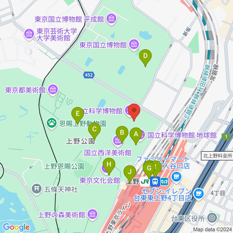 国立科学博物館 周辺のファミレス ファーストフード一覧マップ