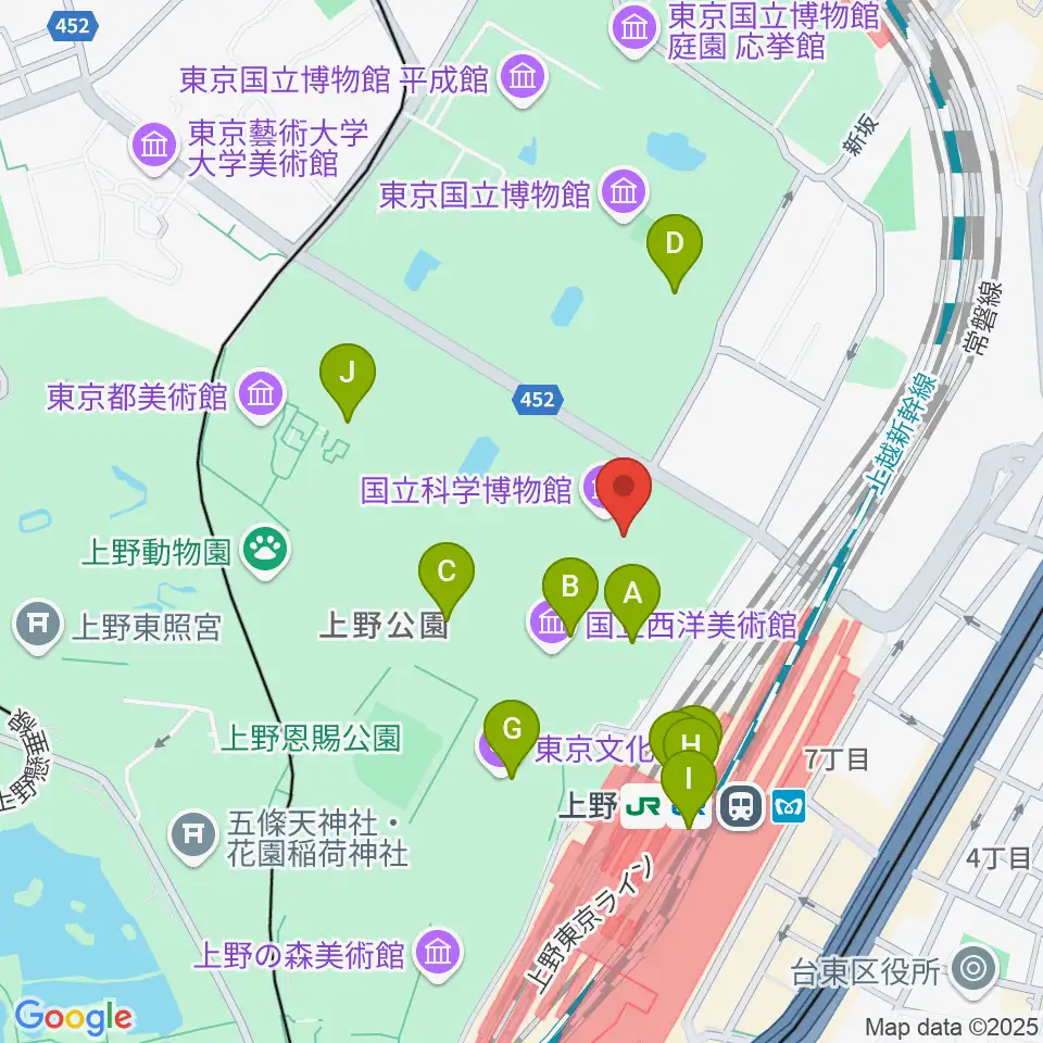 国立科学博物館周辺のファミレス・ファーストフード一覧地図