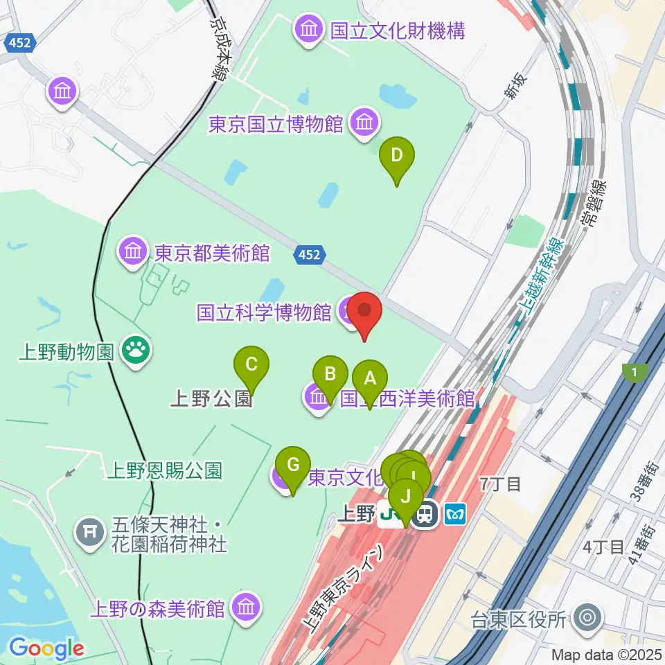 国立科学博物館周辺のファミレス・ファーストフード一覧地図