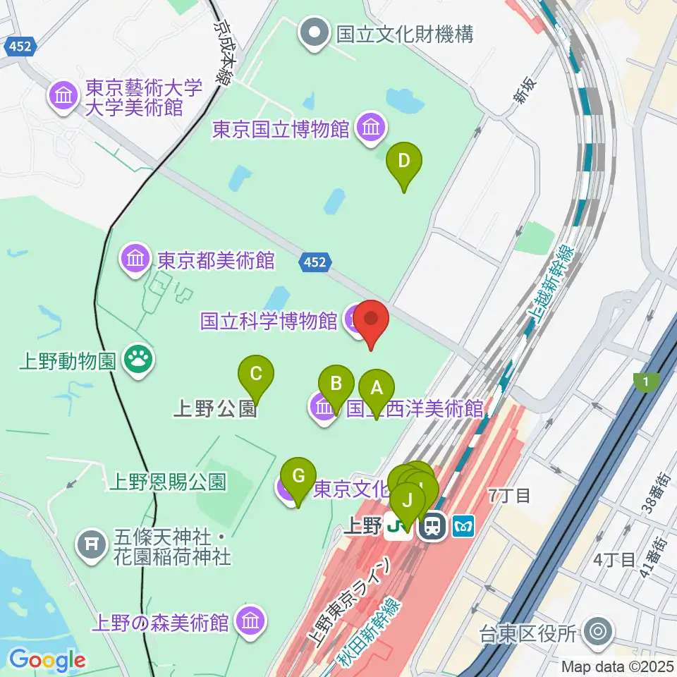 国立科学博物館周辺のファミレス・ファーストフード一覧地図