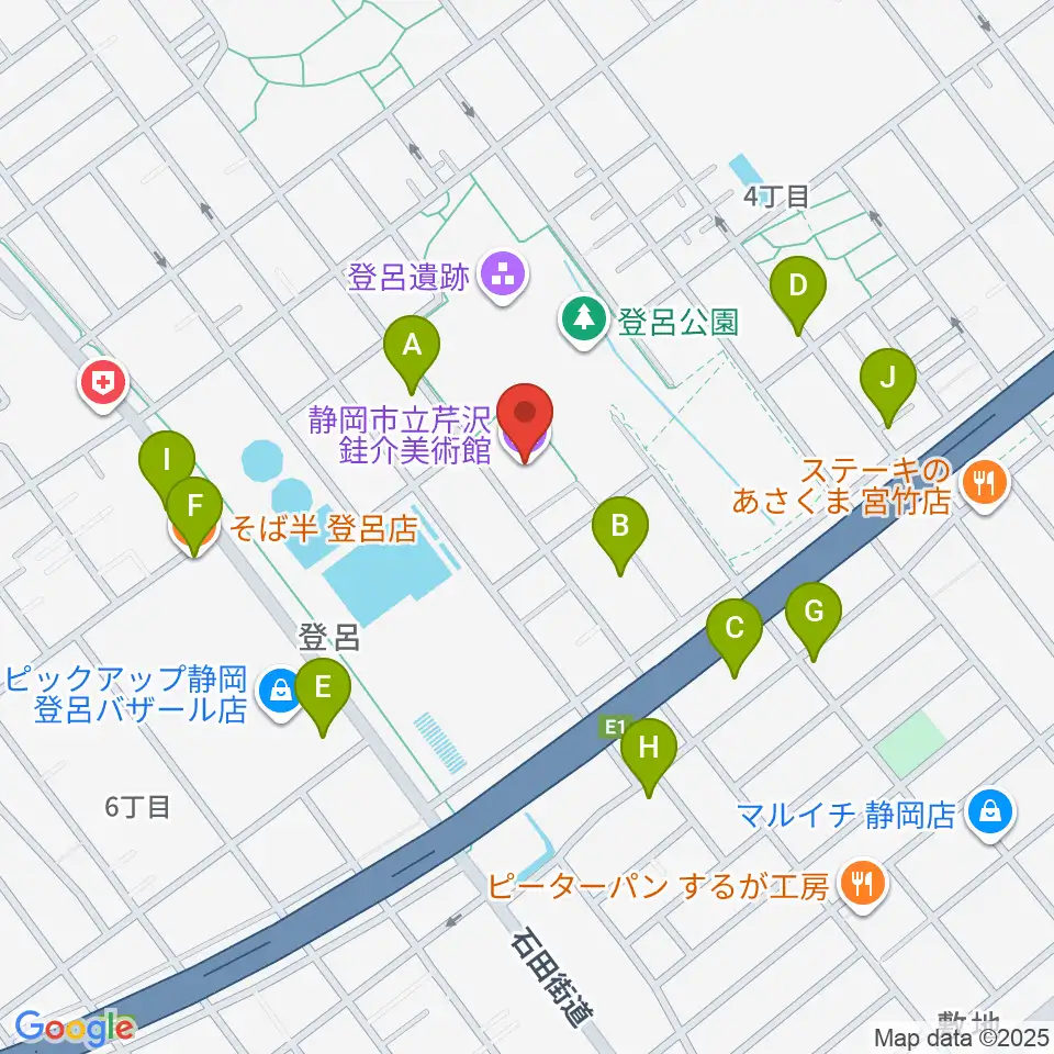 静岡市立芹沢銈介美術館周辺のファミレス・ファーストフード一覧地図
