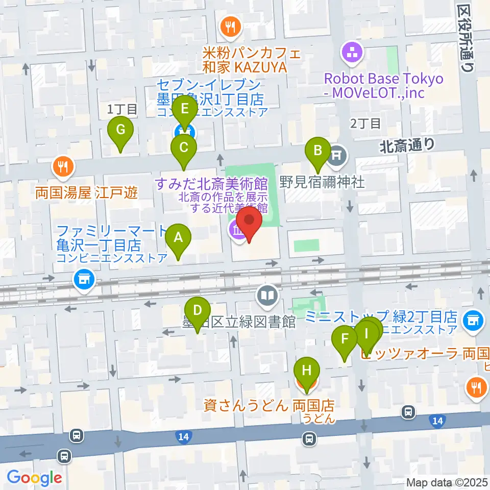 すみだ北斎美術館周辺のファミレス・ファーストフード一覧地図