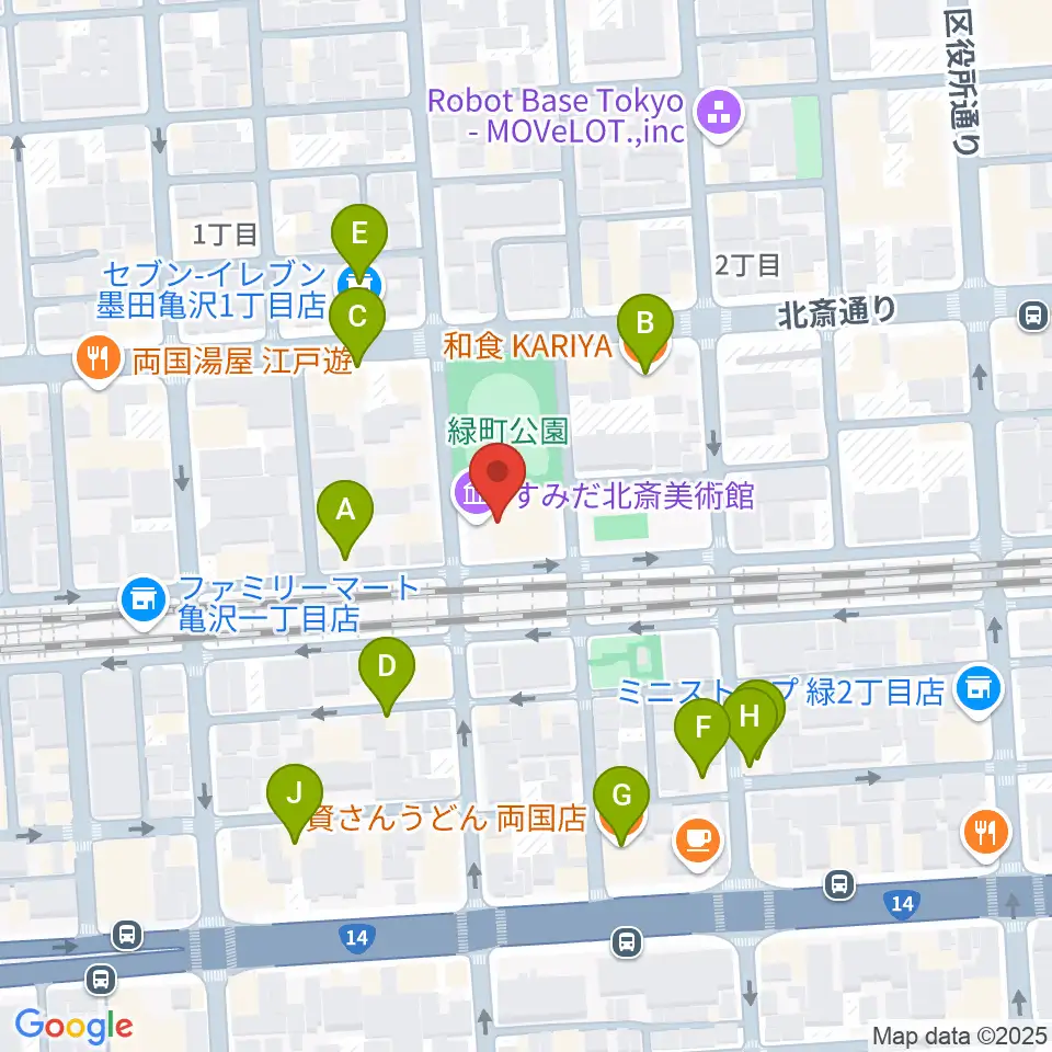 すみだ北斎美術館周辺のファミレス・ファーストフード一覧地図