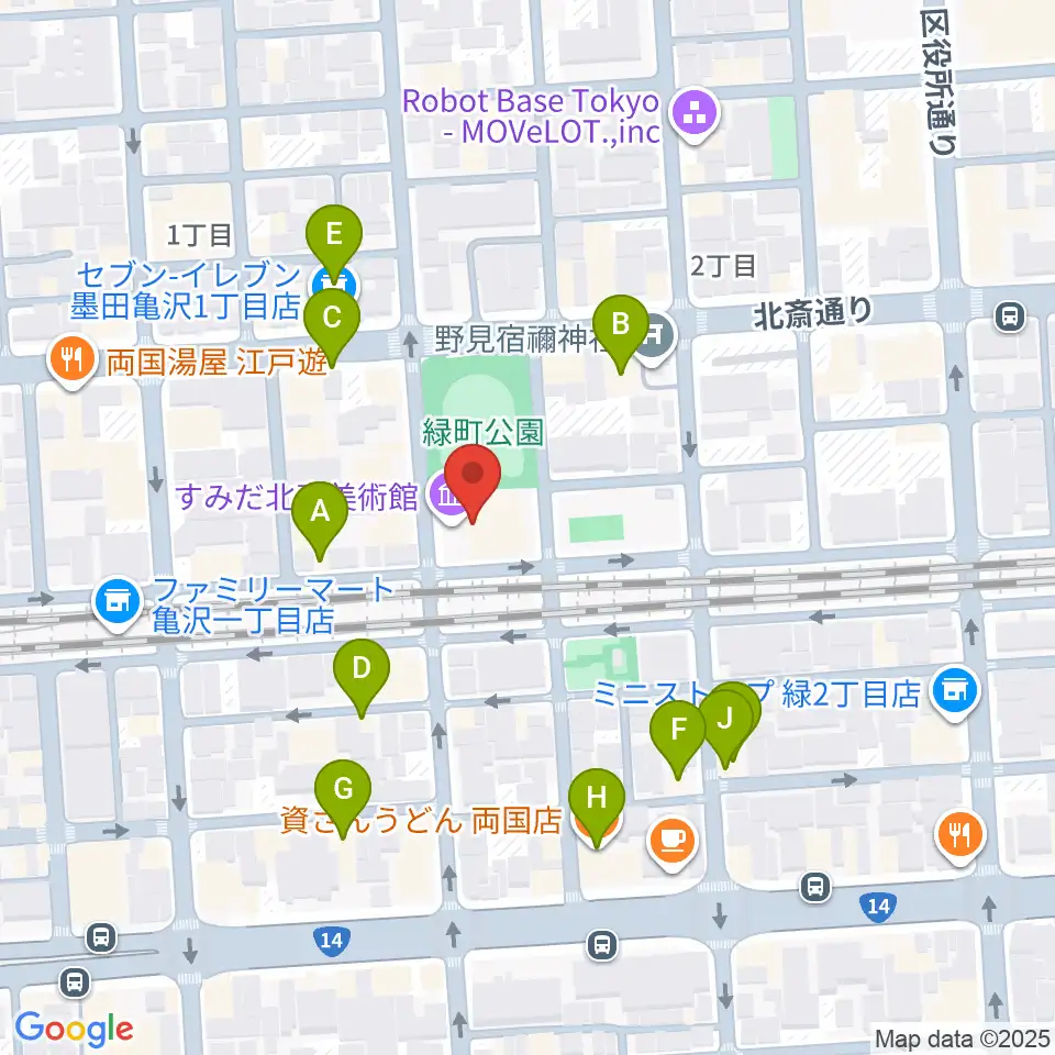 すみだ北斎美術館周辺のファミレス・ファーストフード一覧地図