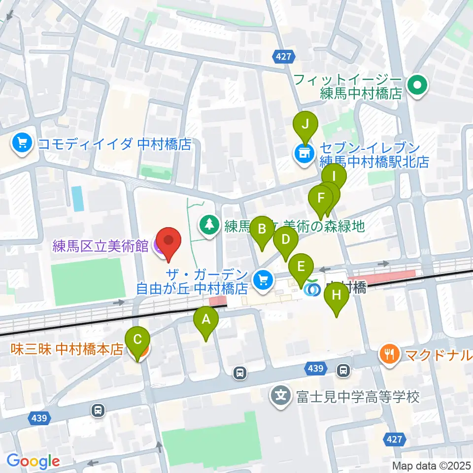 練馬区立美術館周辺のファミレス・ファーストフード一覧地図