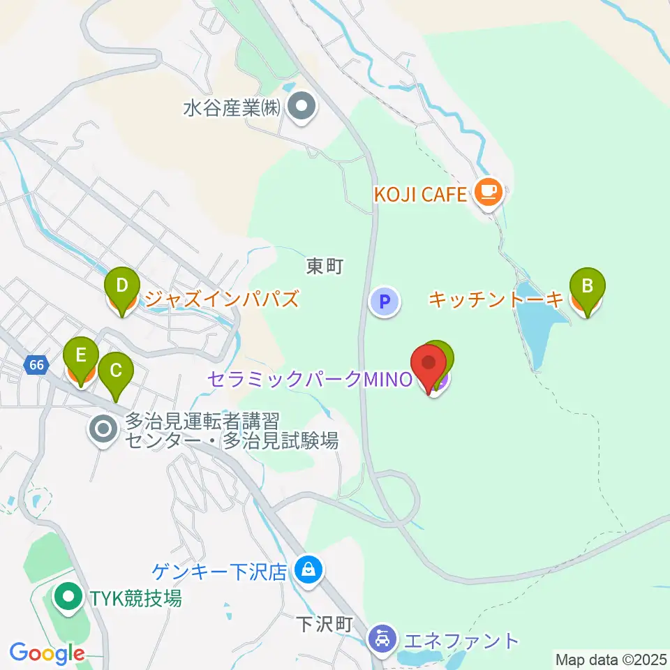 岐阜県現代陶芸美術館周辺のファミレス・ファーストフード一覧地図
