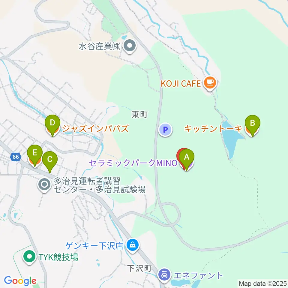 岐阜県現代陶芸美術館周辺のファミレス・ファーストフード一覧地図