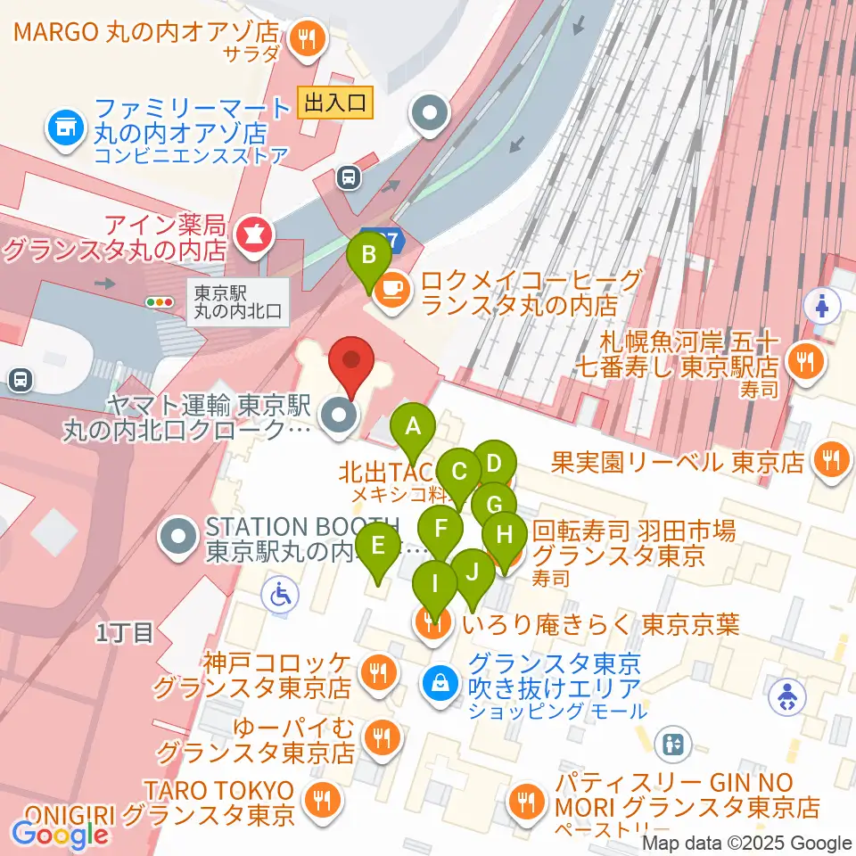 東京ステーションギャラリー周辺のファミレス・ファーストフード一覧地図