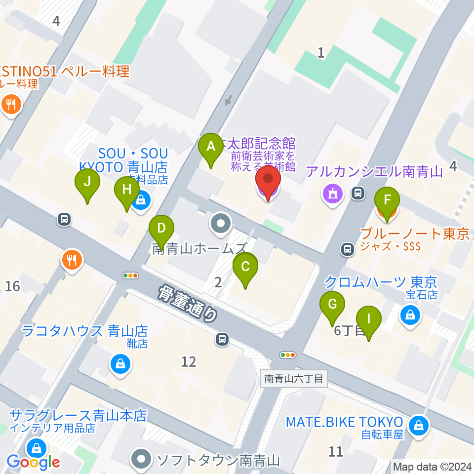 岡本太郎記念館周辺のファミレス・ファーストフード一覧地図