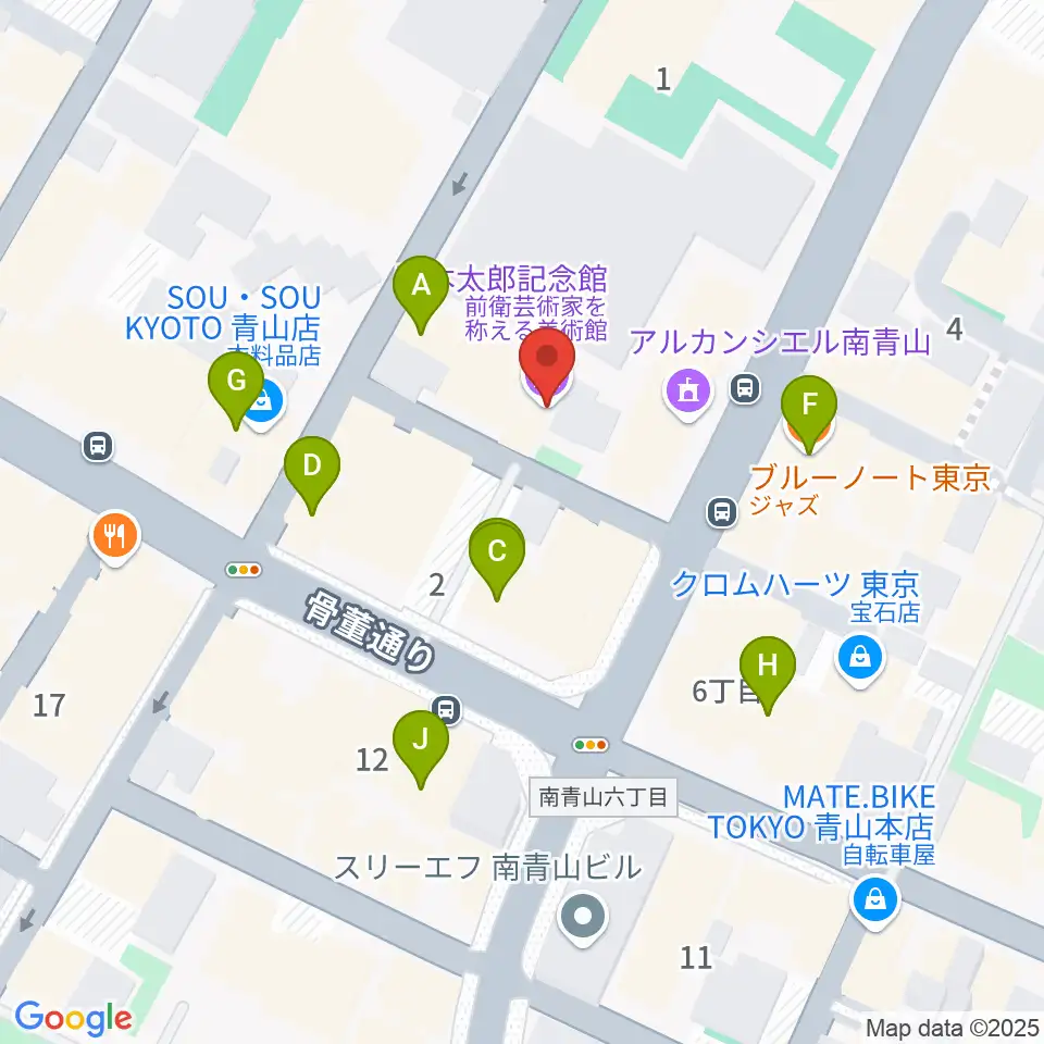 岡本太郎記念館周辺のファミレス・ファーストフード一覧地図