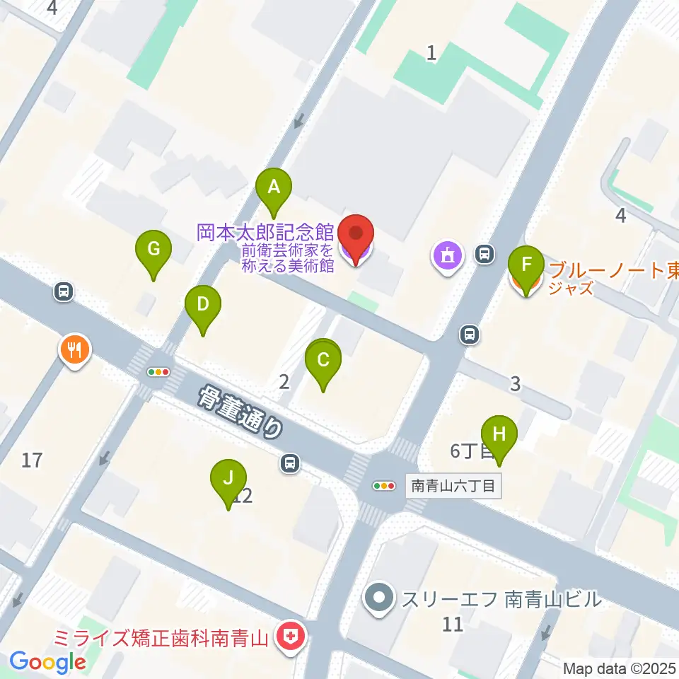 岡本太郎記念館周辺のファミレス・ファーストフード一覧地図