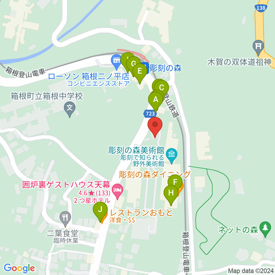 箱根 彫刻の森美術館周辺のファミレス・ファーストフード一覧地図